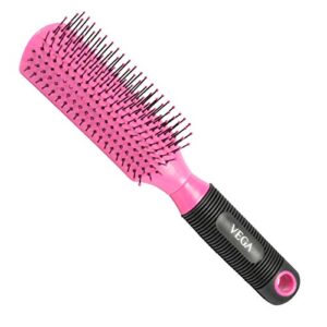 Vega Flat Brush with Black Colored Handle and Pink/Purple Colored Brush Head