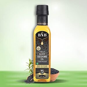 BNB Virgin | Cold Pressed | Black Sesame Oil | Kala Til Tel I Black Gingelly Oil I Hair Oil | Face | Body & Joint Massage | Oil Pulling | Vitamin E | Moisturizes & Softens Skin | 250ML