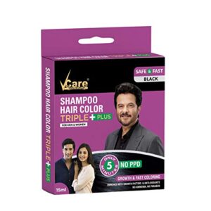 VCare Shampoo Hair Color (Black) Best hair instant colour/15 ml(pack of 10) ml-Colors and deeply nourishes your hair-Enriched with growth factors & antioxidants/No Ammonia/No PPD