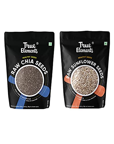 True Elements Chia Seeds 150g + Sunflower Seeds 150g - Raw Seeds for Eating| Healthy Snacks | Seeds Combo