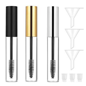 Hoyecl 3pcs 10ml Empty Mascara Tube Wand Eyelash Cream Container Bottle for Castor Oil and DIY Cosmetics?Includes 3 Rubber Inserts 3 Funnels