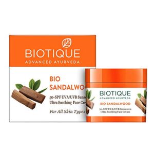 Biotique Bio Sandalwood Face & Body Sun Cream Spf 50 Uva/Uvb Sunscreen For All Skin Types In The Sun Very Water Resistant