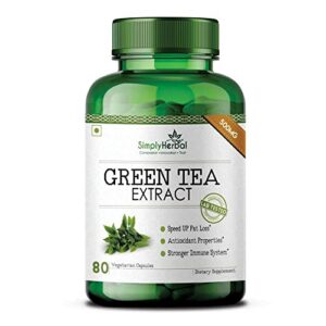 Simply Herbal 100% Natural Potent Green Tea Extract 500 Mg Metabolism Booster Supplement Capsule Support Healthy Weight Management And Promote Appetite Suppression - 80 Tablets
