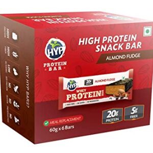 HYP Meal Replacement Whey Protein Bar Pack of 6 (60g x 6) Almond Fudge