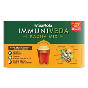 Saffola Immuniveda Kadha Mix - 100% Ayurvedic Kadha | Immunity Booster | Best relief from Cough and Cold with Ayush Kwath - Family Pack 200g (50 Sachets x 4g )