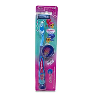 aquawhite® SHIMMER & SHINE Jiggle Wiggle Toothbrush with 2 D Shimmer & Shine Image on Hygiene Cap