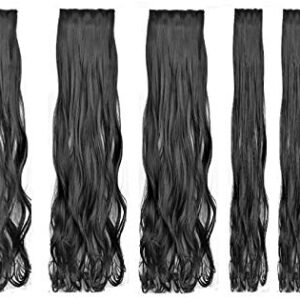 Artifice® 6 Pcs 16 Clips Based 24 inch Curly/Wavy High Temperature Synthetic Fibre Hair Extension(Natural Black)