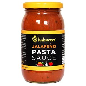 Habanero Jalapeno Pasta Sauce l Original Pizza Pasta Sauce l Ready to Eat Healthy Food l Gluten Free l 100% Vegan and Natural Ingredients l Made with Fresh Tomatoes and Fresh Jalapeno slices| Use with Cheese on Pizza Base | Enjoy with Penne