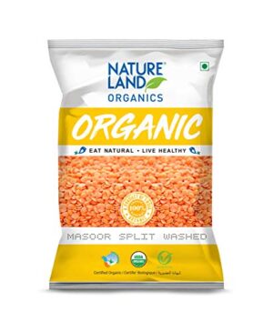 Natureland Organics Masoor Dal / Split Washed 500 Gm - Organic Healthy Pulses