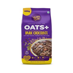 Yogabar Dark Chocolate Oats 400g - Gluten Free Whole Oatmeal for Breakfast - Healthy Breakfast Cereal for Children and Adults - Makes Milk Fun for Children - Healthy Dessert Pudding