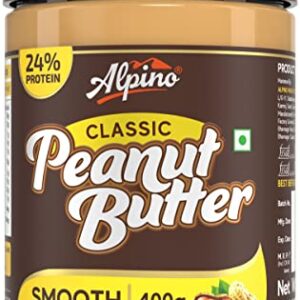 Alpino Classic Peanut Butter Smooth 400 G | 24 G Protein | High Protein Peanut Butter Creamy | Gluten-Free | Vegan