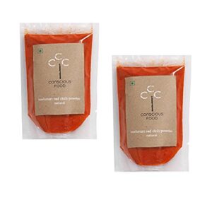 Conscious Food Organic Kashmiri Red Chilli Powder | Iron-Pounded | Kashmiri Red Chilli Powder - 200g Pack of 2(100g X 2)