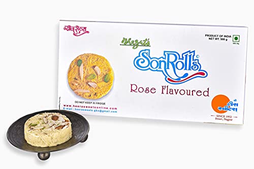 Bhagat's Heera Sweet Original Delicious Son Roll with Almonds and Pistachio Garnished | Soft Flaky Sweets Mithai Box | Preservatives Free (ROSE FLAVOURED SON ROLL