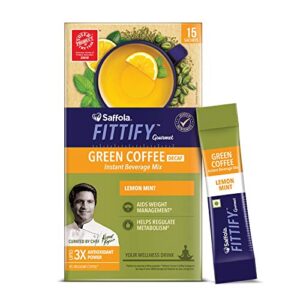 Saffola FITTIFY Lemon Mint Green Coffee Instant Beverage Mix for Weight Management - 30g (15 Sachets)