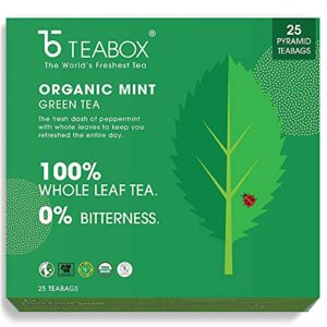 Teabox Mint Green Tea Bags 25 Pieces | For Feeling Refreshed | Made with 100% Whole Leaf & Natural Flavors