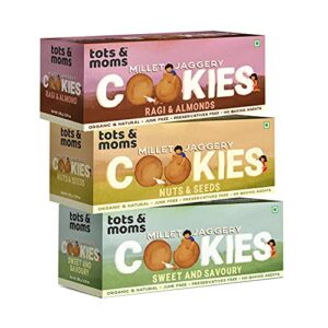 Tots and Moms Foods - Millet & Jaggery Cookies | Ragi & Almonds| Nuts & Seeds| Sweet & Savory | 100% Natural Tasty & Healthy Cookies Snacks for Kids
