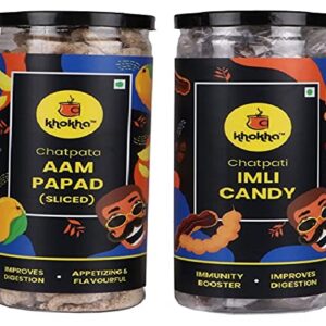Khokha Digestive Candy Immunity Booster Chatpati Imli Candy and Chatpata Mango Sliced Aampapad/Aam Papad Sour Candies Pack of 2 - 405G