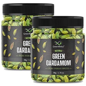 GreenFinity Cardamom Green Whole - 50gm + 50gm Sabut Choti Hari Elaichi Grade - Big Size (Buy 1 Get 1 Free)