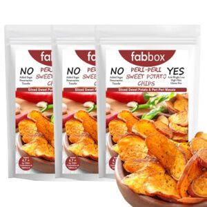 Fab box Non-Fried Sweet Potato Chips with Peri-Peri | High Protein and Fiber Rich | Gluten Free | Healthy Vegan Evening Snacks