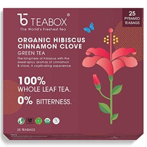 Teabox Hibiscus Cinnamon Clove Green Tea Bags 25 Pieces | For Healthy Heart | Made with 100% Whole Leaf
