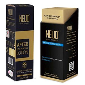 NEUD Combo Natural Hair Inhibitor (80 g) and After-Hair-Removal Lotion (100 g) for Men and Women