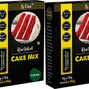 La Casa Vegan Red Velvet Cake Mix | Combo Pack of 2 | Super Moist & Extra Soft | 100% Natural | 2x300g |