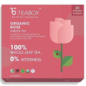 Teabox Rose Green Tea Bags 25 Pieces | For Glowing Skin | Made with 100% Whole Leaf & Natural Rose Petals | 2 Free Samples Included