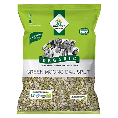 24 Mantra Organic Unpolished Green Moong Dal Split/Hari Moong Dal Split/Green Gram - 500gms | 100% Organic | Chemical Free & Pesticides Free | Tastier & Rich Flavour