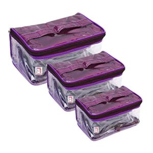 atorakushon® Net Fabric Purple Multipurpose Makeup Jewellery Organizer Cosmetic Necklace Pouch Vanity Box Traveling Kit for Women Set of 3