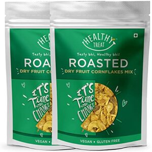 Healthy Treat Roasted Dry Fruit Cornflakes Mix 300 gm ( Pack of 2-150 gm each) | Oil free premium snack | Gluten free
