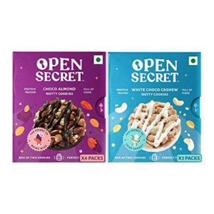 Open Secret Multi Flavor Tiffin Snacks- Healthy Choco Almond (4) + White Choco Cashew (3) Cookies with Nuts |No Added Maida