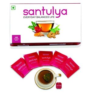SANTULYA Organic Turmeric + Tulsi + Moringa Herbal Tea for Detox & Immunity || 100 Tea Bags