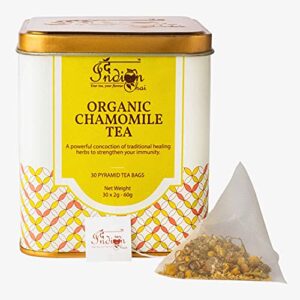 The Indian Chai - Organic Chamomile Tea 30 Pyramid Tea Bags | Detox Tea - Calming Tisane - Herbal Tea - Caffeine Free - Whole Flowers |