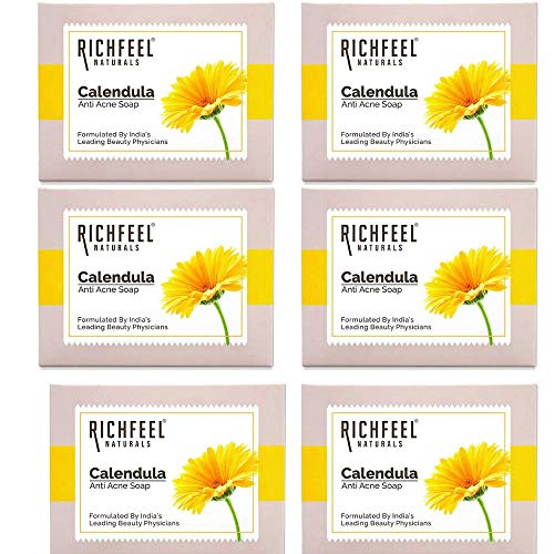 Richfeel Calendula Anti Acne Soap | Power of Soothing Calendula Extracts | For skin prone to Acne & Blemishes | Physician Formulated | Helps Calm & Replenish Skin | 75 g (Pack of 6)