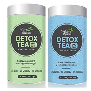 First Bud Organics Detox Tea 100 gm -25 Days and Night Combo Detox Tea and Skin Glow with Garcinia Cambogia & Turmeric l Green Tea Detox | Boosts Immunity