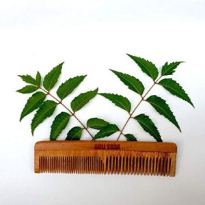 Goli Soda Neem Wood Comb - Double Tooth | Handmade | Unisex | Non-Toxic | Eco-Friendly | Frizzy | Double Tooth | Neem Wood - Pack Of 1 Comb - 120 g