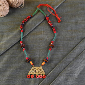 The Empress House Handcrafted Tribal Dhokra Necklace in Pumpkin Orange - Article : AAC-40-01-09-E