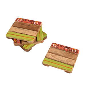 Coaster Sq Mangowood Handcrafted with Madhubani Art (Set of 4) (4x4") - Article : AAC-41-01-23