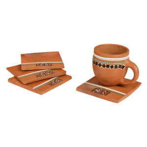 'Back To Earth' Earthen Coasters with Warli Art So4 - Article : AAC-41-01-31-A