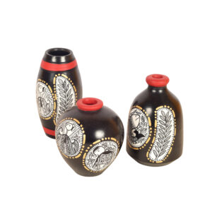 Black Warli Terracotta Miniature D?cor Vases - Article : AAC-41-61-52-J