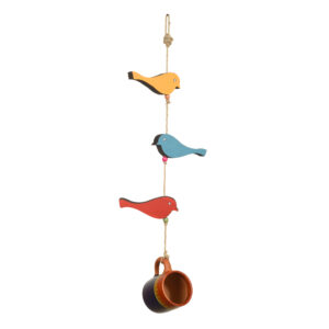 Blue Cup Hanging Bird Feeder with Bird Motifs - Article : AAC-41-62-20-PB
