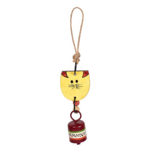 Aakriti Art Creations Handpainted Yellow Wild Cat Wind Chimes with Metal Bell for Outdoor Hanging and Home Decoration - Article : AAC-41-76-06