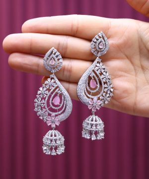 EARRINGS BRASS  RHODIUM COLOUR PINK AND SILVER SIZE ADJUSTABLE / FREE SIZE - ADER-174 
