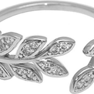 Silver Zircon Leaf Ring Adjustable Ring For Women & Girls Sterling Silver Cubic Zirconia Rhodium Plated Ring