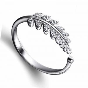 University Trendz Silver Plated Adjustable Leaf Ring for Women's and Girls Alloy Crystal Silver Plated Ring