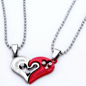 Silver Chain Stainless Steel Heart Shape Valentine Special Pendant Set For Couple Stainless Steel Chain