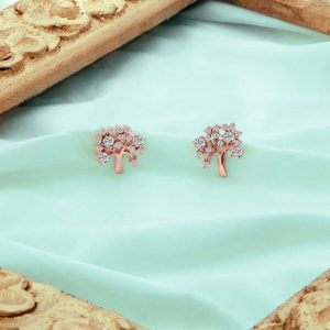 GIVA Rose Gold earrings Tree Of Life silver Stud Earrings Cubic Zirconia rose gold earrings for women stylish Cubic Zirconia Silver Stud Earring