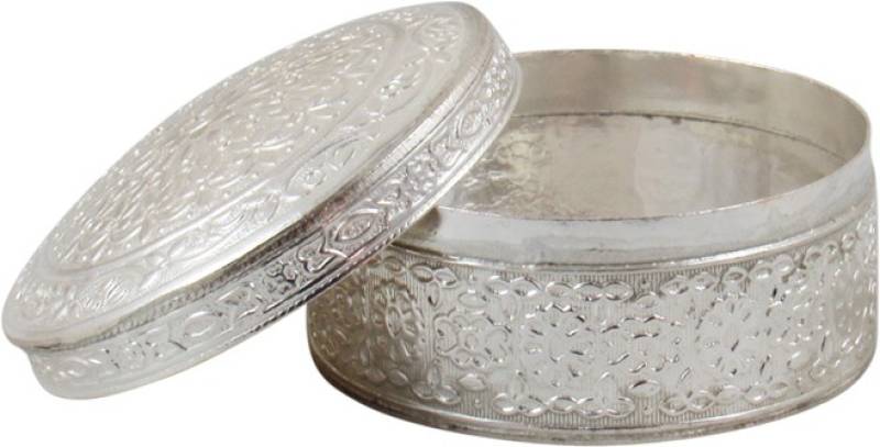GoldGiftIdeas Nakshi Round Sindoor Box for Women (7 cm) Silver Plated  (1 Pieces