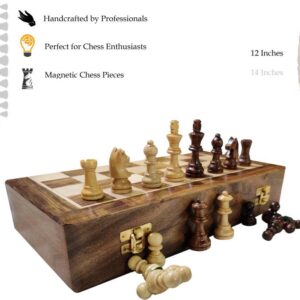 Cloudwalk 12 Inches Best Sheesham Wooden Folding Magnetic Chess Board with Professional Pieces & Free Extra Queens with Foam Fittings 12"x 12" inches (12 Inches) and Storage Bag. Strategy & War Games Board Game