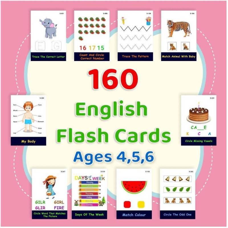 kidsactivitycards 160 English Flash Cards (Total 320 Learning Activities) Flash Cards for kids 4 Year to 6 Years Kids with work book  (Multicolor)